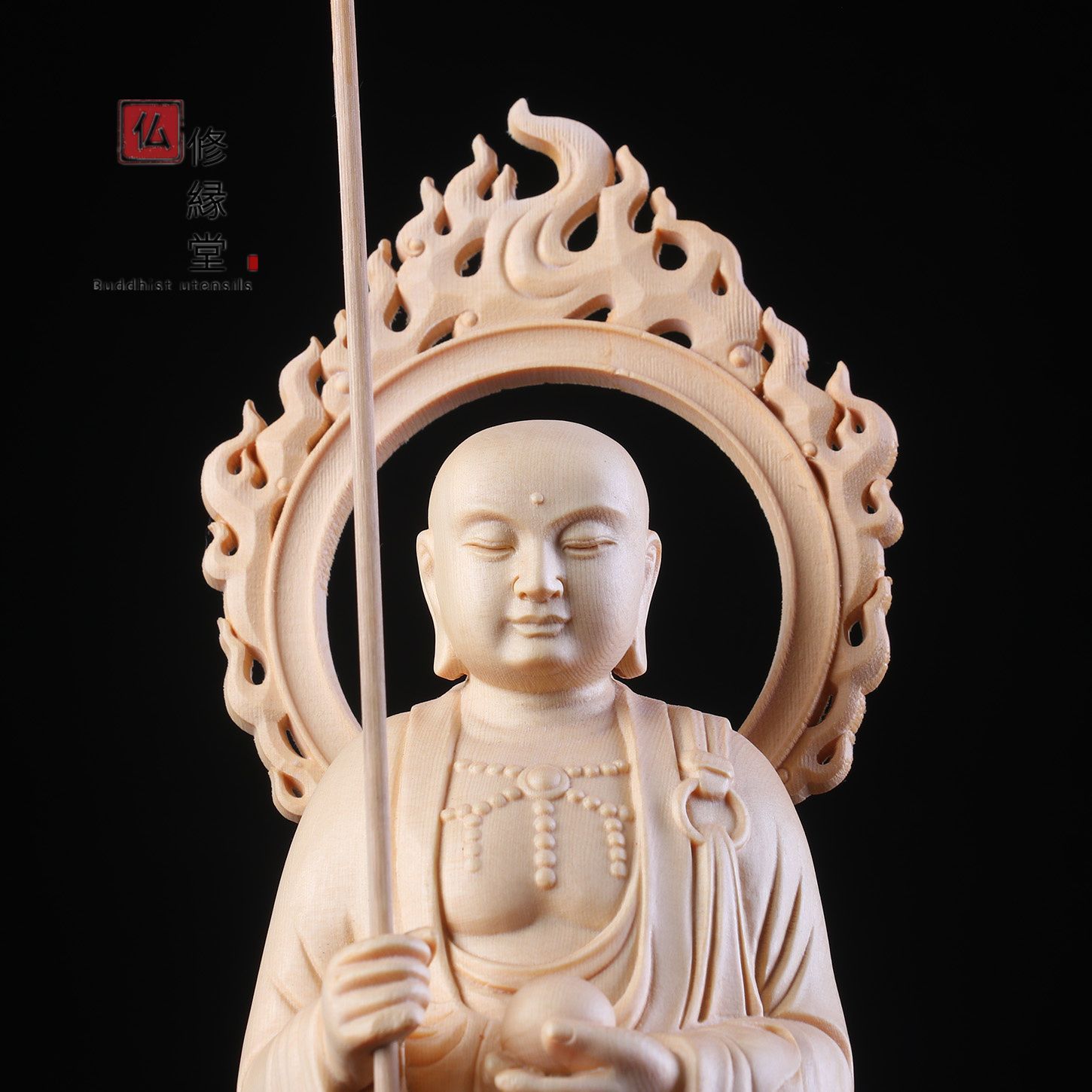 【修縁堂】木彫り 仏像 地蔵菩薩立像 彫刻 一刀彫 天然木檜材 仏教美術 修縁堂】木彫り 仏像 地蔵王菩蕯立像 彫刻 一刀彫 天然木檜材