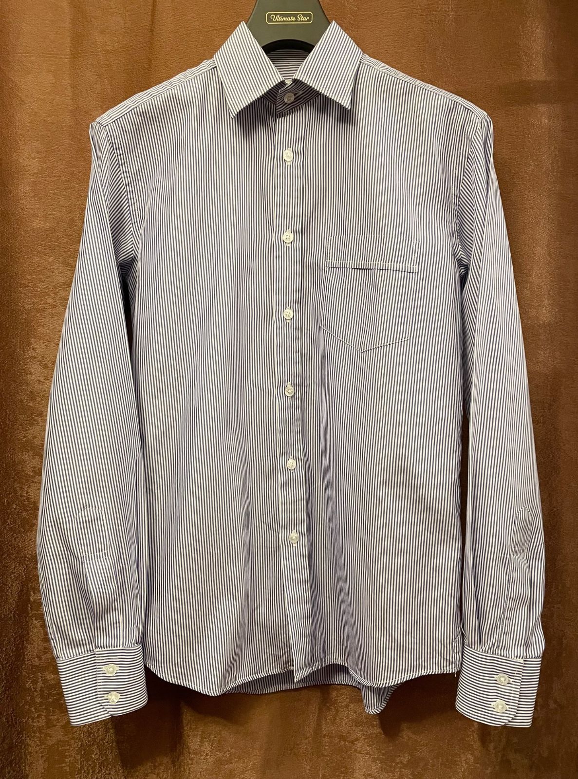 【UNITED ARROWS取り扱い】MADE IN ENGLAND製 Raincheetah 長袖ストライプシャツ ホワイト×ブルー Mサイズ