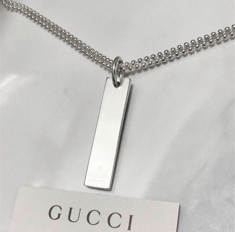 GUCCI プレート ダブルボールチェーンネックレス シルバー925-