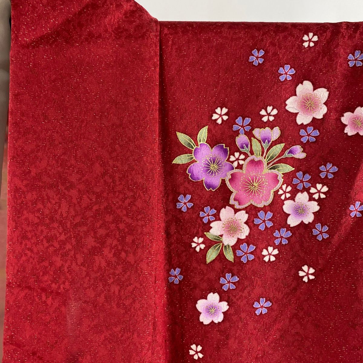 振袖 身丈166cm 裄丈70.5cm L 袷 桜 鈴 金通し 金彩 赤 正絹 逸品  
