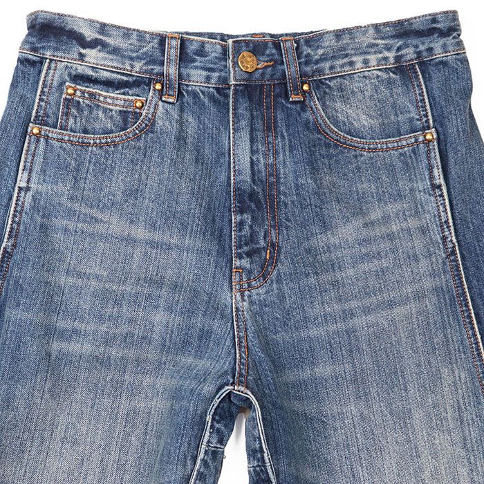 LOUIS VUITTON ルイ ヴィトン パンツ デニム 2025SS LV メタルロゴ フラワーモノグラム パッチ 側章 バギー ワイドシルエット ジーンズ ボトムス メンズ サイズ 28 ユーズドインディゴ イタリア製