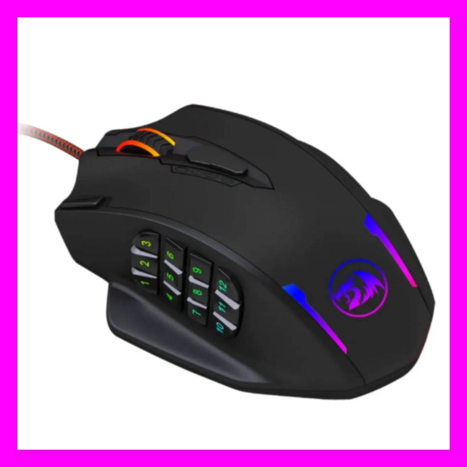 REDRAGON/レッドラゴン 多機能ボタンRGBゲーミングマウス IMPACT M908TI BLACK/黒  Impact RGB LED MMO 12サイドボタン 光学式有線エルゴノミクスゲーマーマウス 最大12，400DPI コンフォートグリップ