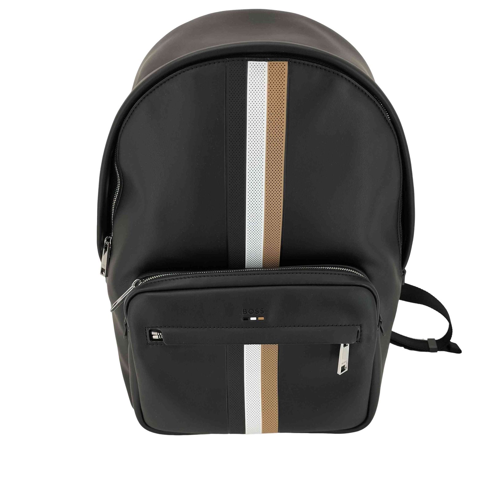 【新品未使用】BOSS リュック 黒 合成皮革 ストライプデザイン ボス BOSS フェイクレザー バックパック シグネチャーストライプ