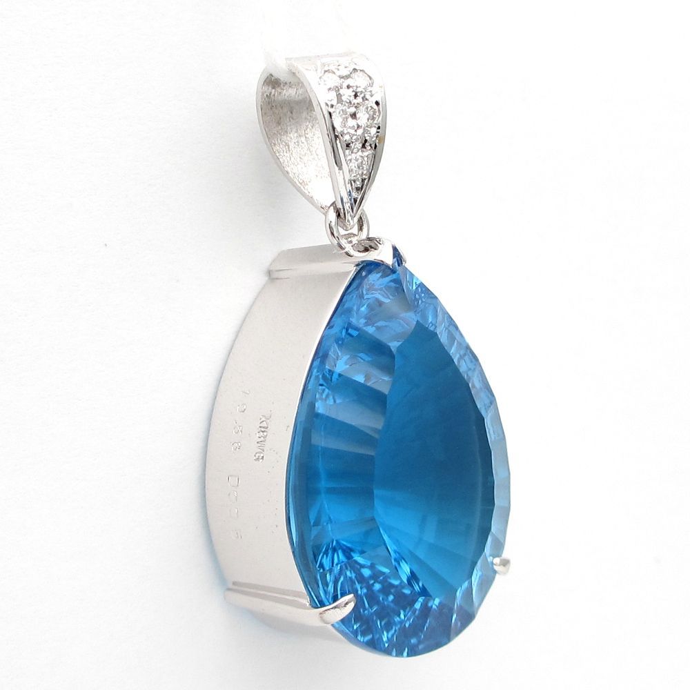 K18WG ホワイトゴールド ブルートパーズ 19.58ct ダイヤモンド 0.05ct 