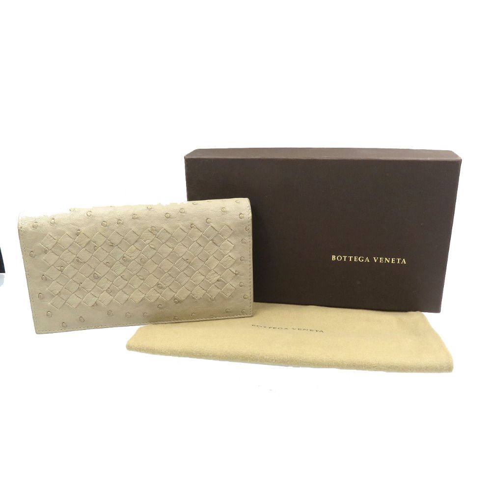 【美品】BOTTEGA VENETA 長財布 オーストリッチ　イントレチャート 極美品 ボッテガヴェネタ 長財布 二つ折り財布 イントレチャート