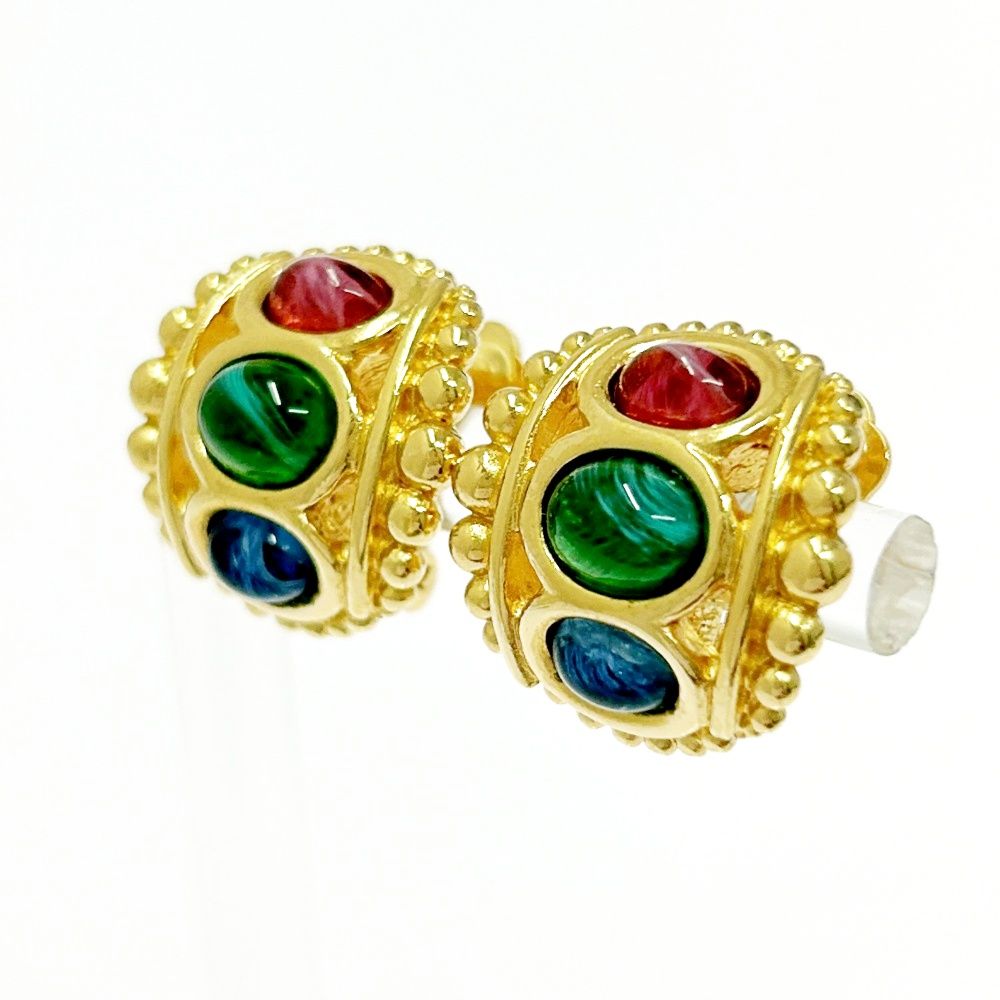 ファッションブランド Christian Dior クリスチャンディオール GP カラーストーン イヤリング ブルー グリーン ピンク 491973 イヤリング