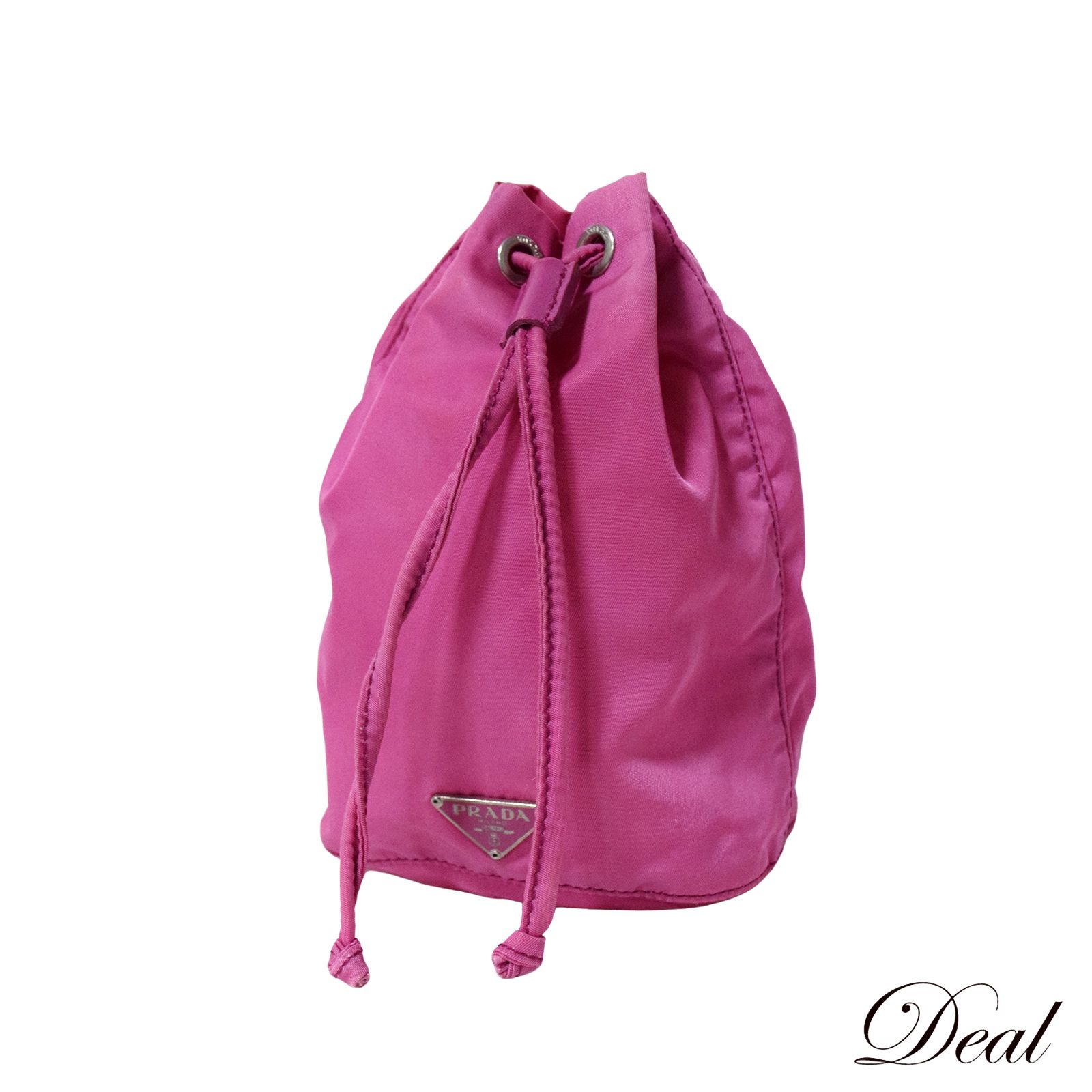 PRADA プラダ ポーチ 巾着型 テスートナイロン グリーン 三角ロゴプレート PRADA プラダ ポーチ 巾着型 テスートナイロン グリーン 三角