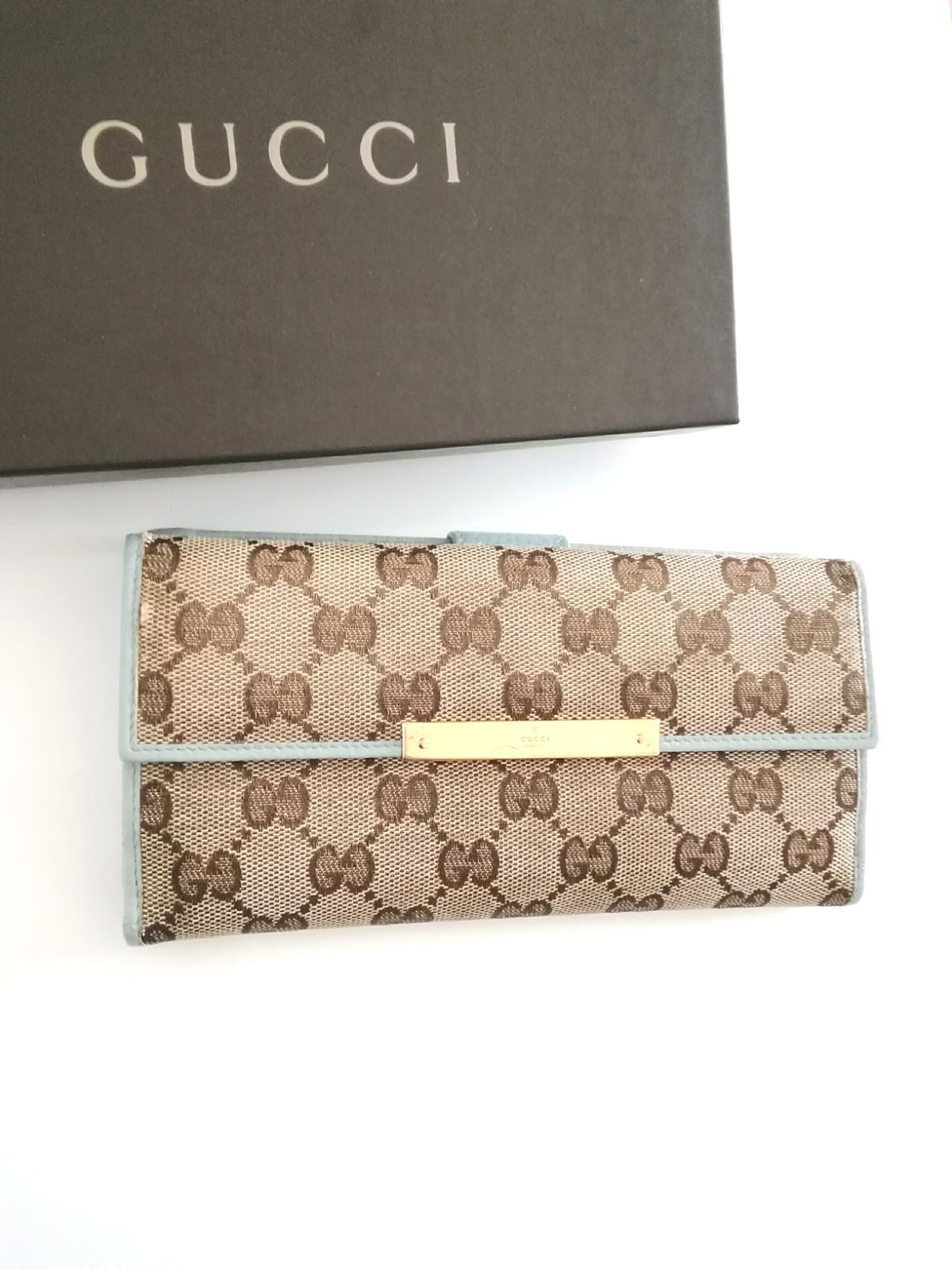 GUCCI グッチ GGキャンバス Wホック 長財布 ブルー - メルカリ