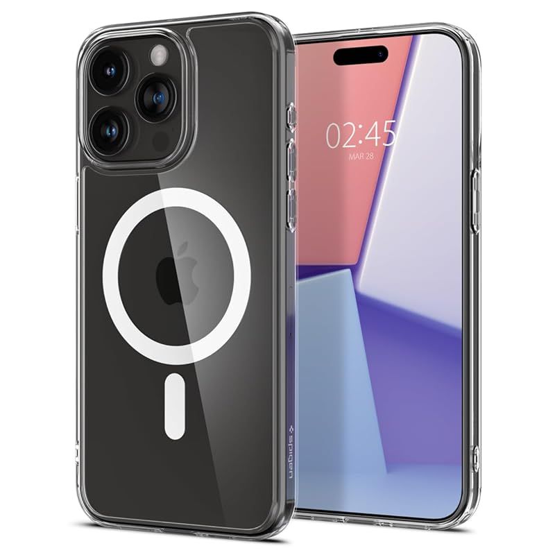 【重さ33gの超軽量】 Spigen iPhone 15 Pro Max ケース MagSafe対応 米軍MIL規格 ストラップホール クリア 薄型 耐衝撃 軽量 バンパー マグネット搭載 2重構造 エアースキン・ハイブリッド・マグフィッ