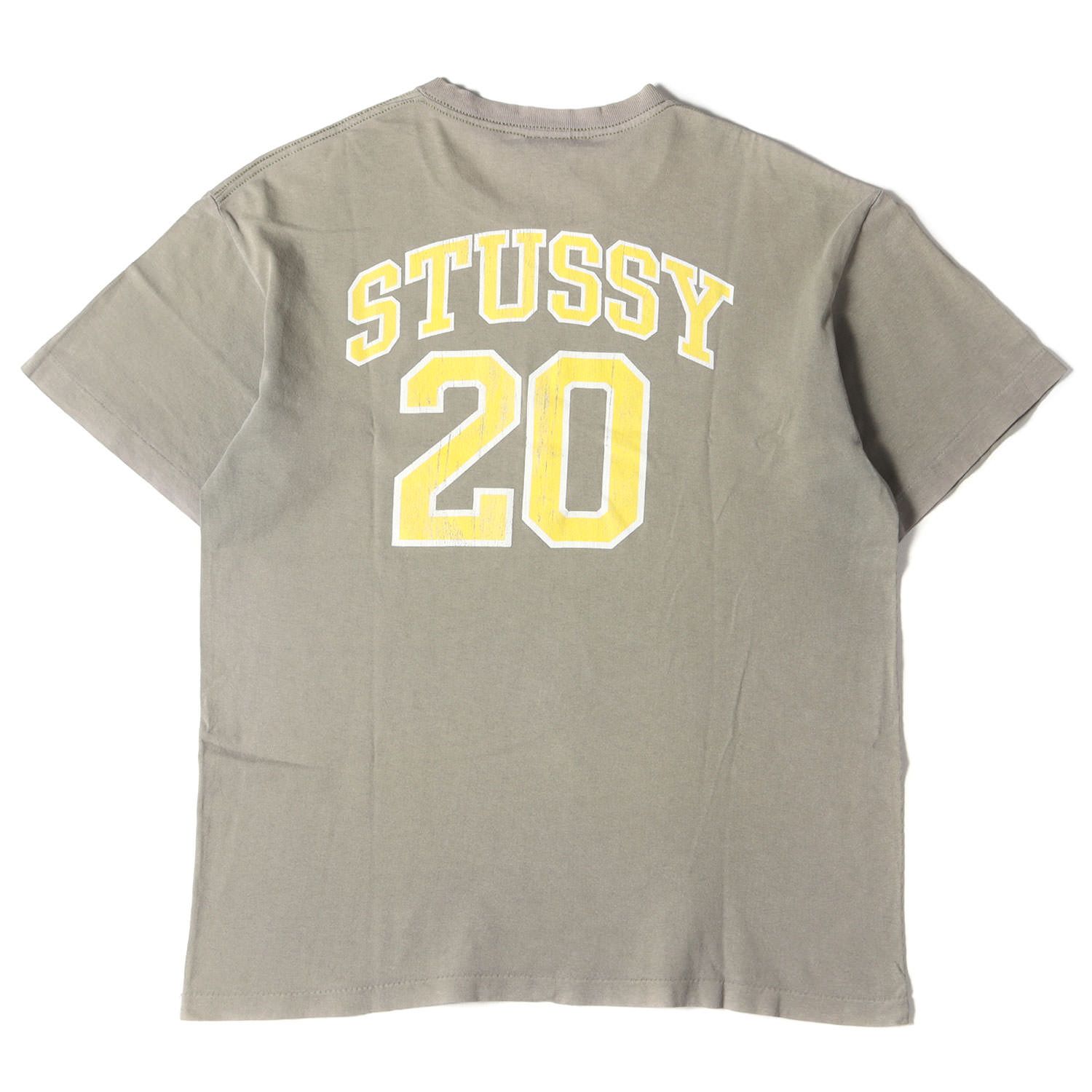 STUSSY ステューシー Tシャツ サイズ:M 90s OLD STUSSY 紺タグ ナンバリングロゴ クルーネック 半袖 Tシャツ USA製  カーキ 90年代 アーカイブ トップス カットソー【メンズ】