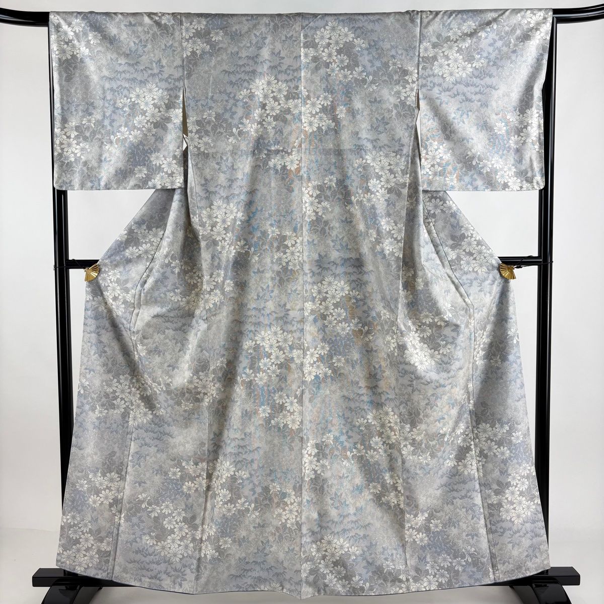 紬 身丈161cm 裄丈66cm M 袷 草花 青灰色 正絹 秀品 【中古】 - メルカリ