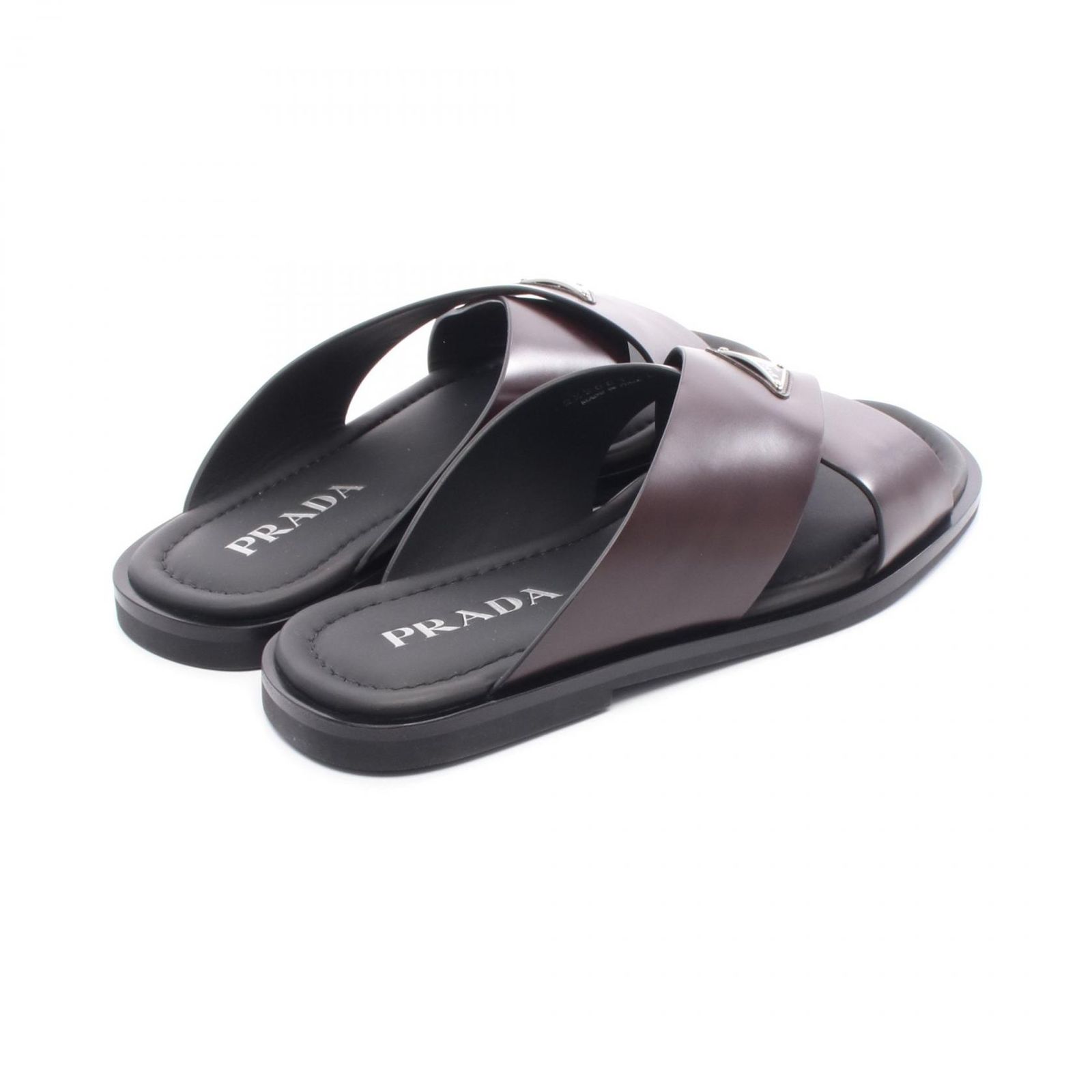プラダ PRADA サンダル クリスクロス 2X3081 ブラウン レザー 2X3081 クリスクロス スライドサンダル ブラウン メンズ ♥