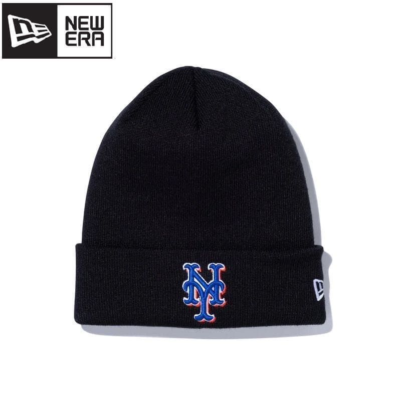 新品 NEWERA ニューエラ ニューヨーク メッツ MLB ニット帽 ビーニー ベーシック カフニット ニットキャップ 帽子 CAP キャップ 刺繍 レディース メンズ ユニセックス フリーサイズ 黒 ブラック