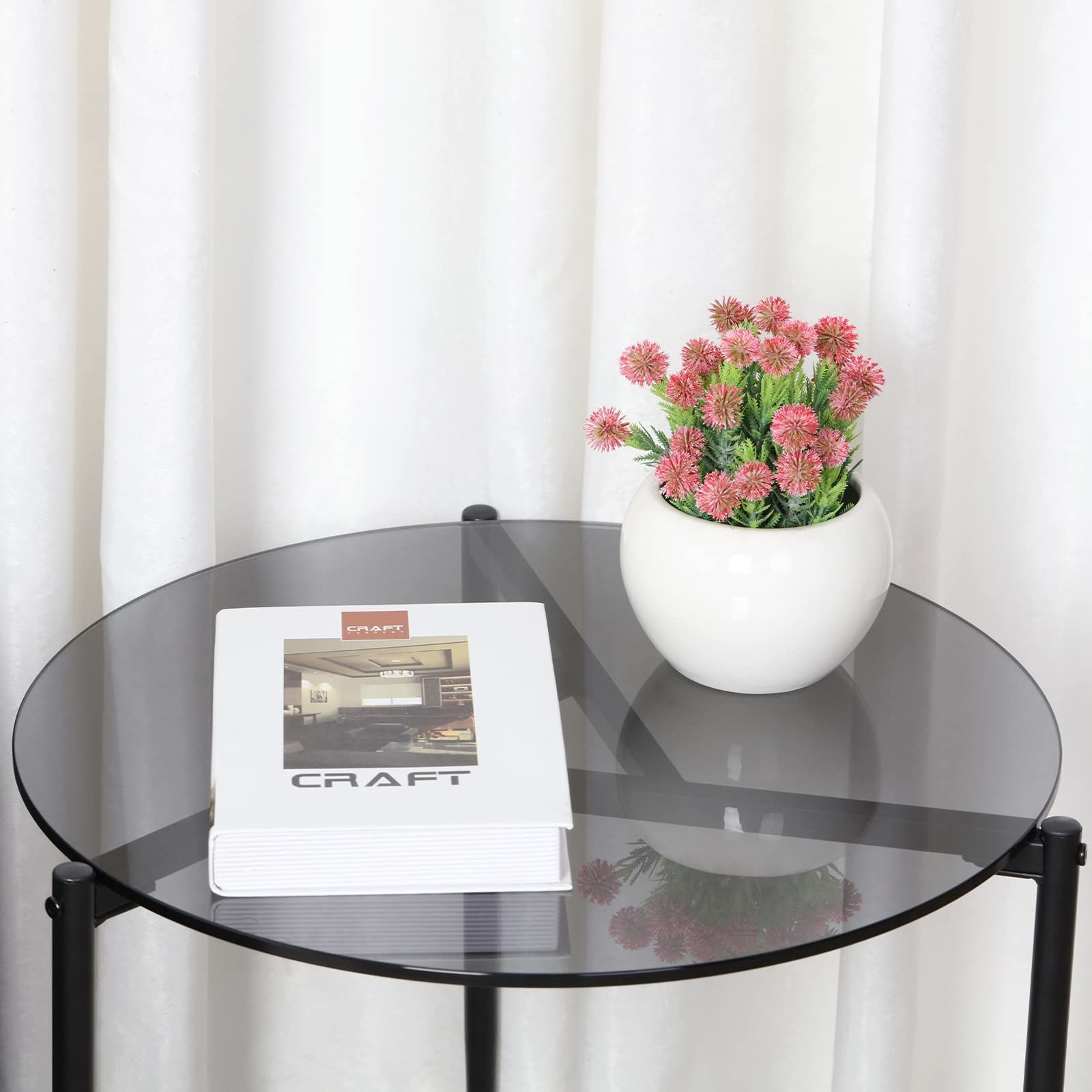 ベッドサイドテーブル 幅50.3㎝ テーブル 小さめ センターテーブル ガラステーブル おしゃれ 丸 コーヒーテーブル グレー ガラス サイドテーブル MARWIL-DEMENAGEMENTS_CH