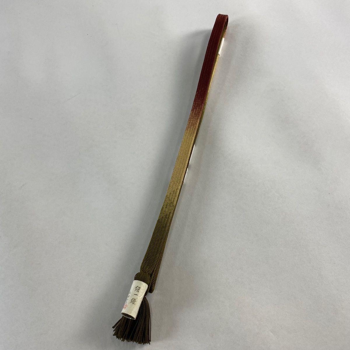帯締め 秀品 平田ひも 幾何学 茶緑色 正絹 和装小物