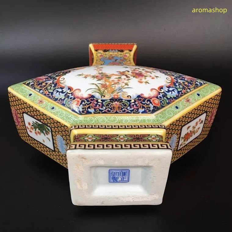 景徳鎮 花瓶 磁器 扇子形 花鳥柄 琺瑯彩 陶磁器 観賞花瓶 置物