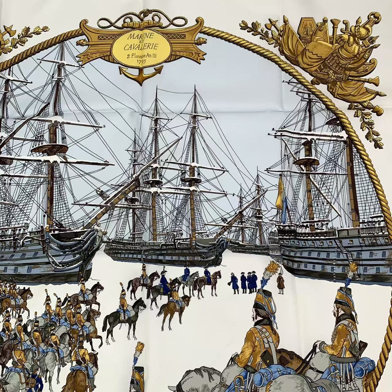 極美品 HERMES エルメス カレ90 MARINE ET CAVALERIE 海と騎兵隊