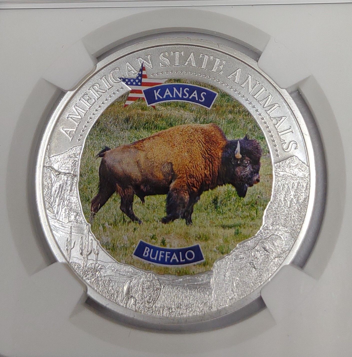 U.S STATE ANIMAL SERIES 2021 COOK ISLAND $5 KANSAS- BUFFALO GRADED MS70