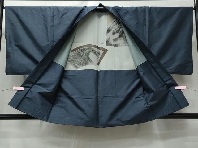 平和屋着物＃男性 長羽織 本場染大島紬 十字文様 正絹 逸品 未使用