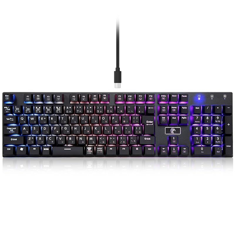 日本語配列 e元素メカニカル式ゲーミングキーボード 赤軸 青軸を採用 フルサイズ109キー Type-C USB有線接続 全キー防衝突 RGB発光LEDバックライト付き Windows Mac OS対応 オフィス ゲーム用JP配列キーボード 0