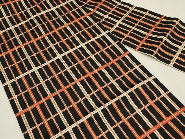 平和屋着物○全通柄 九寸名古屋帯 吉野間道 黒地 正絹 逸品