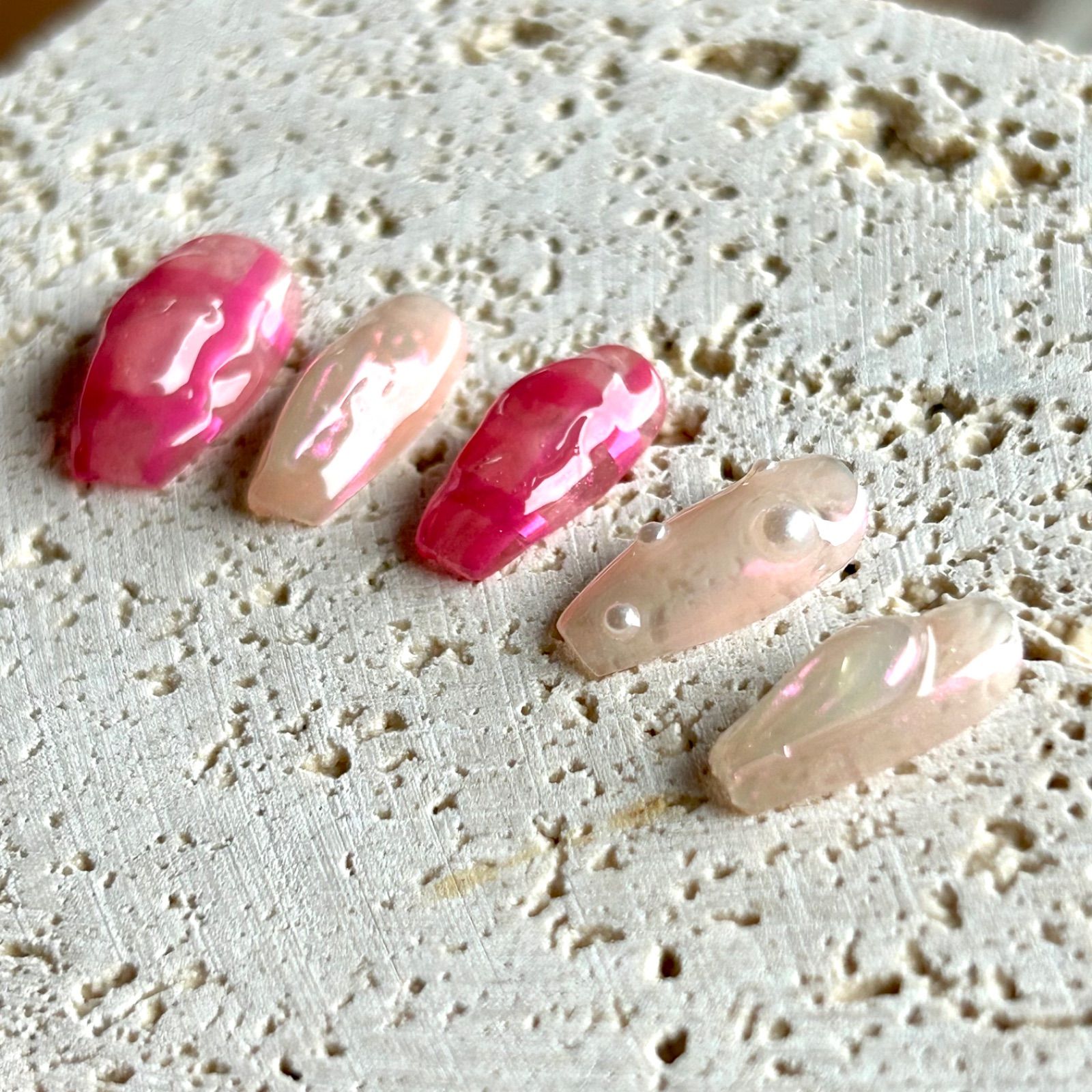 ネイルチップサイズオーダー制 オーロラ ニュアンス ピンク ぷっくり  