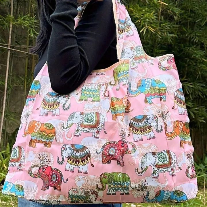 象柄エコバック タイ ナイロンバッグ 折りたたみ コンパクト かわいい