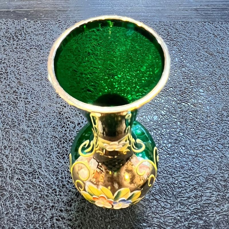 アンティーク ベネチア 花瓶 エメラルドグリーン フラワーベース 金彩