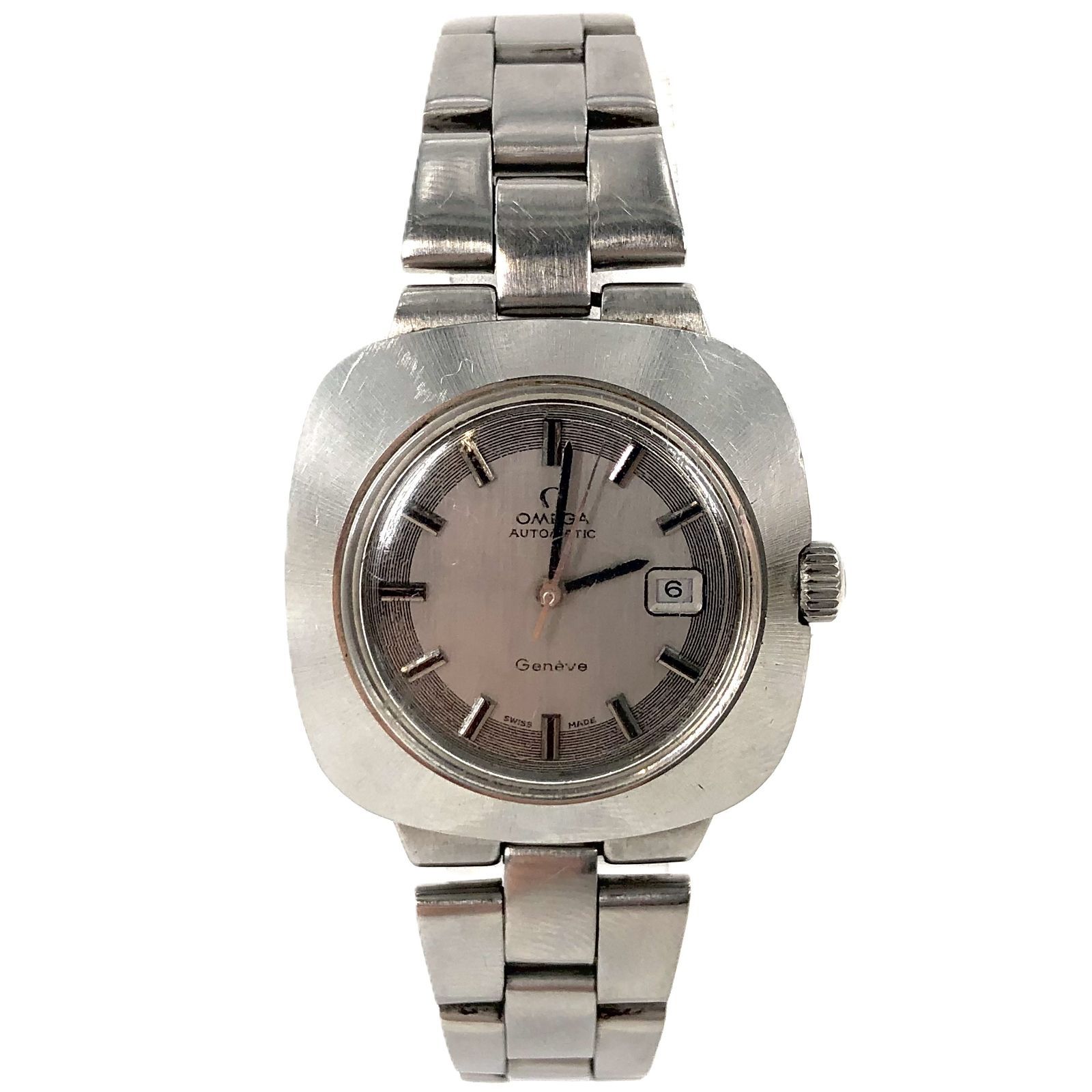 OMEGA オメガ Geneve ジュネーブ SS|AT デイト シルバー文字盤 レディース腕時計 稼働品 PF-293