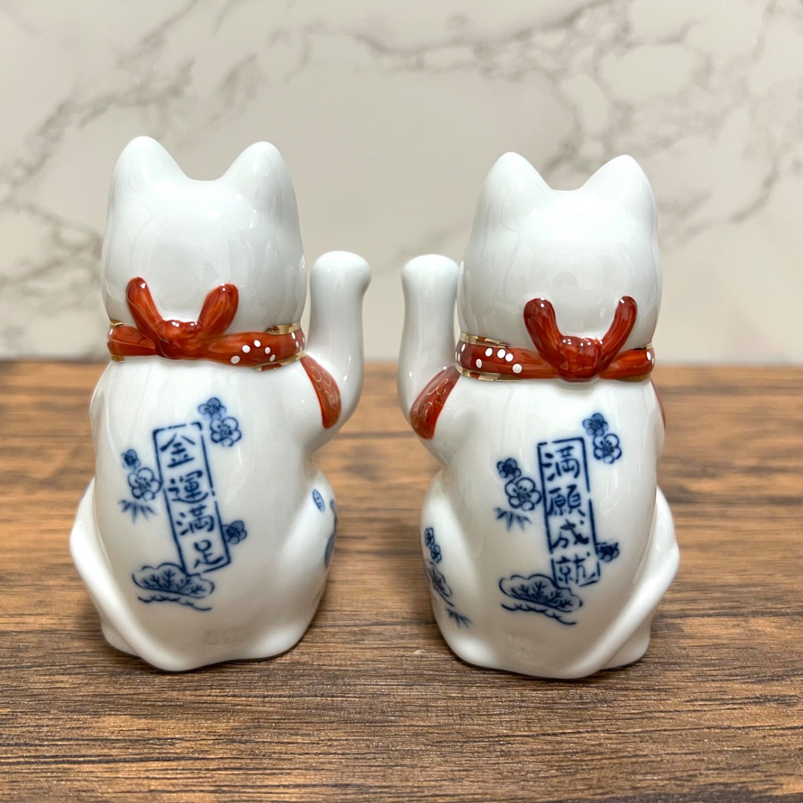 薬師窯 招き猫 薬師窯 染付 開運招福 招き猫 右手＆左手 セット 3.5号 9.5cm