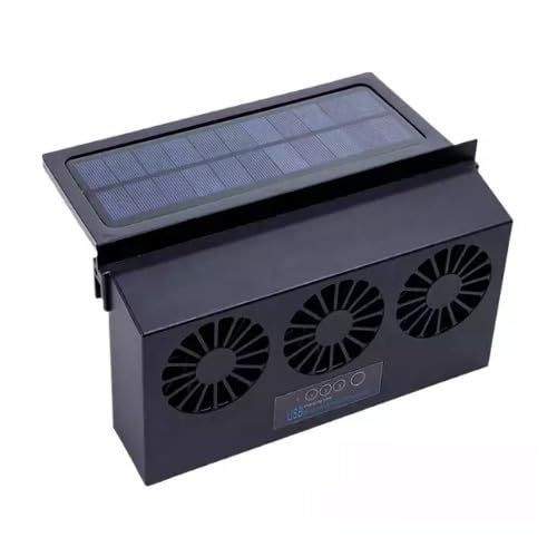 【人気商品】ブラック 太陽光パネル搭載 換気ファン 車用 3連 ソーラーファン バッテリー搭載 換気扇 排熱 サーキュレーター 扇風機