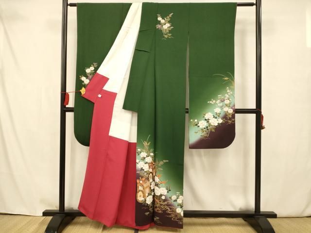 平和屋着物□豪華振袖 絞り 御所車草花文 暈し染め 金彩 正絹