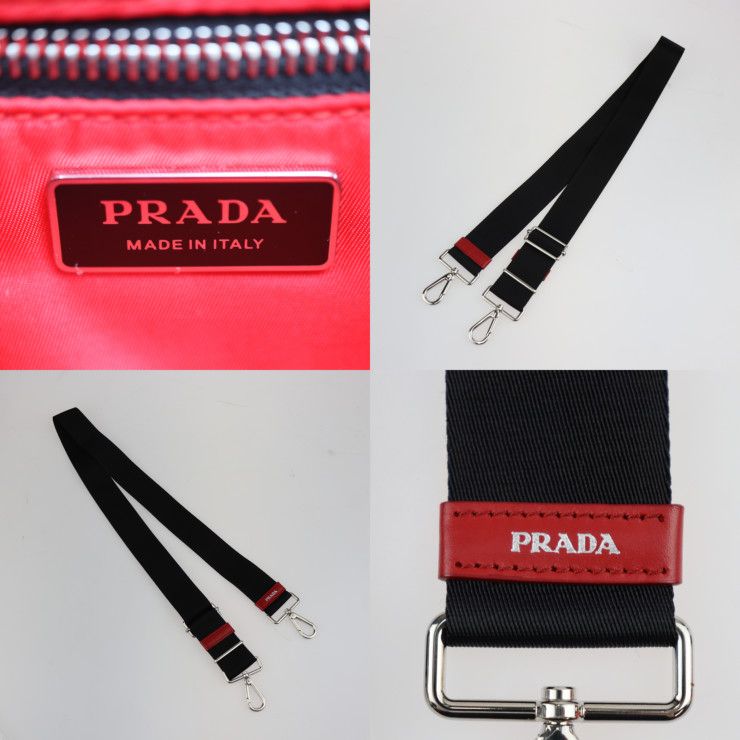 PRADA プラダ　ハンドバッグ　箱付き PRADA プラダ ハンドバッグ 1BB062 ナイロン レザー ブラック レッド