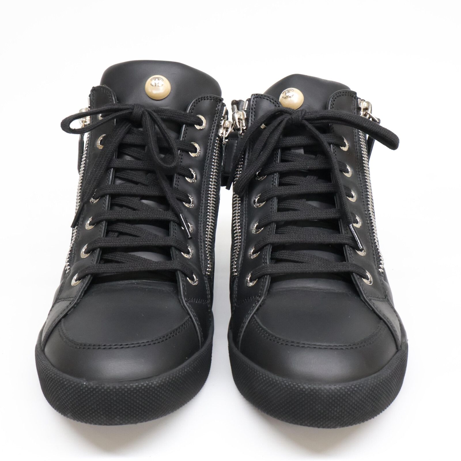 CHANEL シャネル 【美品】G30245 ココマーク サイドジップ ハイカット 