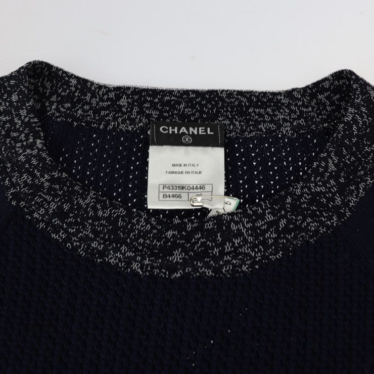 CHANEL シャネル ワンピース P43319K04446 コットン100% シルク100% ネイビー 半袖ニット ショートスリーブ ココマーク  ココボタン 【本物保証】