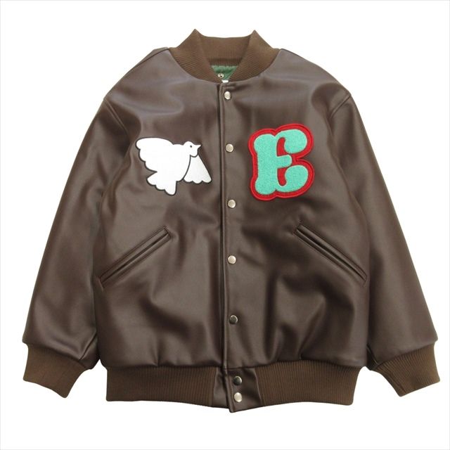 22aw エフィレボル .efiLevol スタジャン バーシティ ジャケット ブルゾン パイル ワッペン ピンバッジ サイズ1 茶 ブラウン メンズ レディース