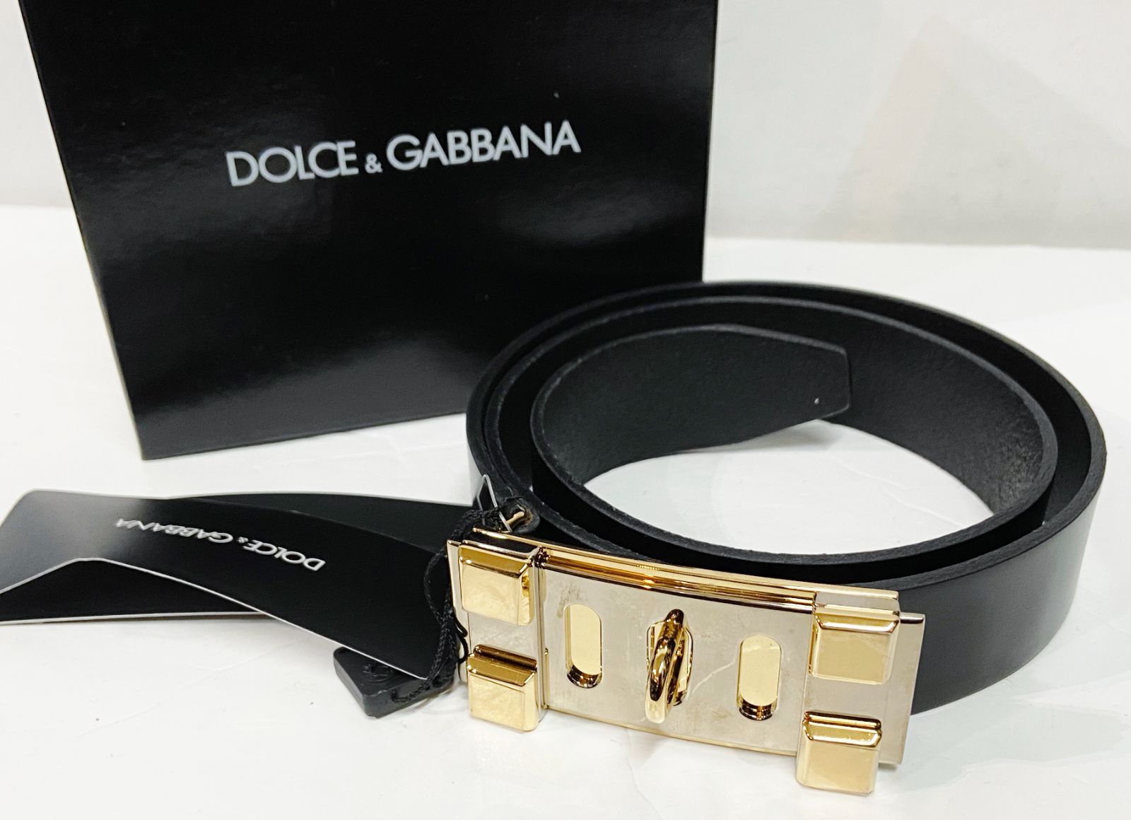 DOLCEu0026GABBANA｜ドルチェ＆ガッバーナ スクエアバックル レザーベルト Black/Gold 黒/金 OTB