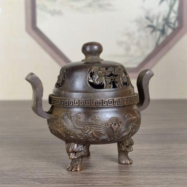 銅製 香炉 三足祥雲薫炉 卓上炉 沈香炉 檀香炉 茶道香炉 工芸品
