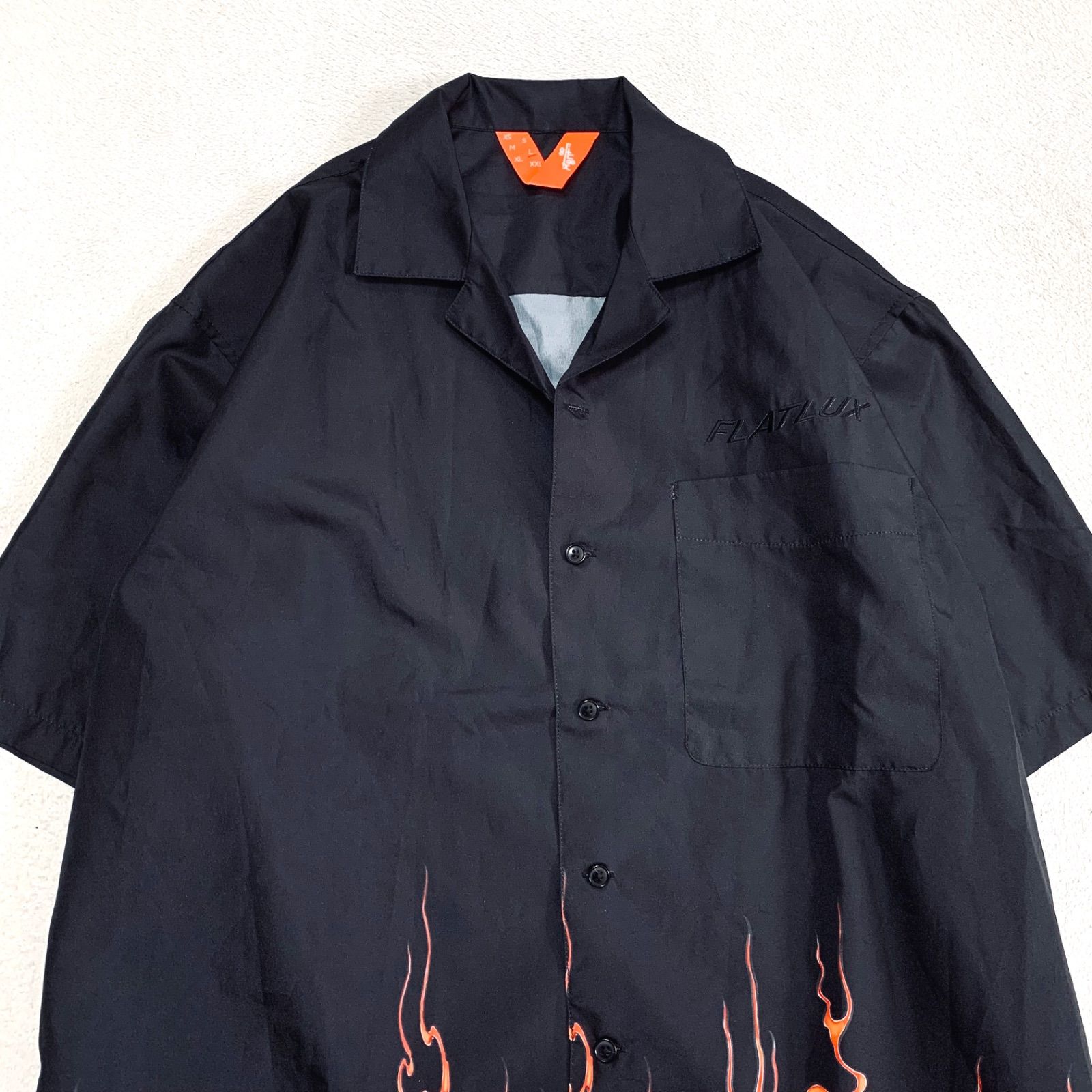 ファイヤーパターン アロハ ポリシャツ 半袖シャツ 黒 2XL 開襟 90s ファイヤーパターン 黒 2XL 開襟 ポリシャツ 半袖シャツ アロハ 90s