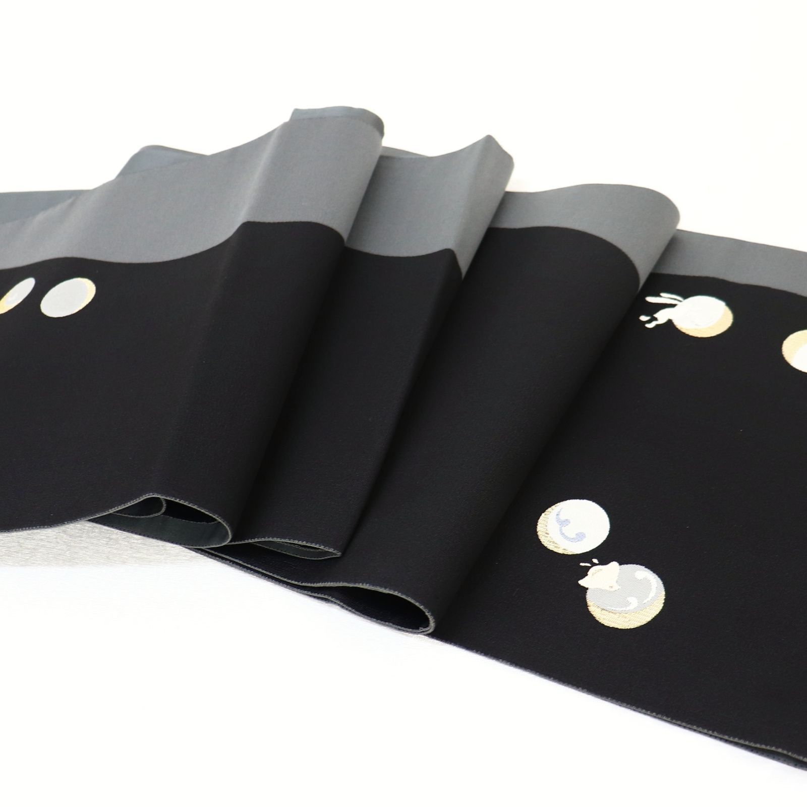 ✨三日月とうさぎ✨ a0803☆正絹 お太鼓柄袋帯 波千鳥 波うさぎ 月齢