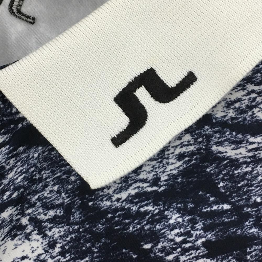 ジェイリンドバーグ 半袖ポロシャツ ネイビー×白 総柄 襟ロゴ