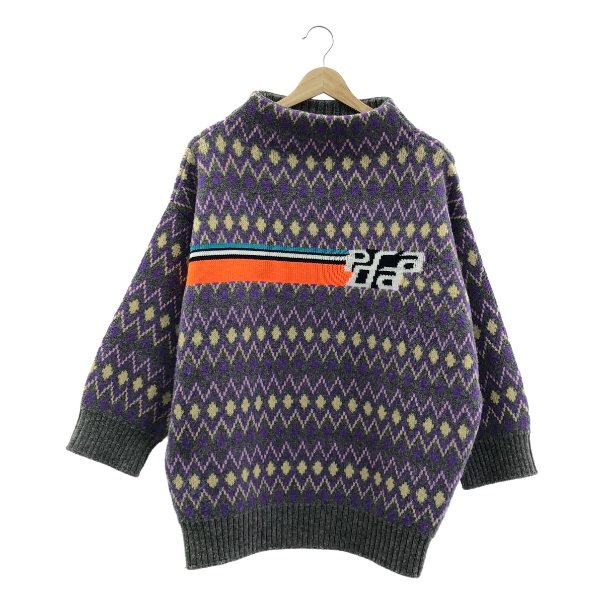 PRADA プラダ ウール フェアアイル ロゴ モックネック オーバーサイズニット 36 マルチ レディース