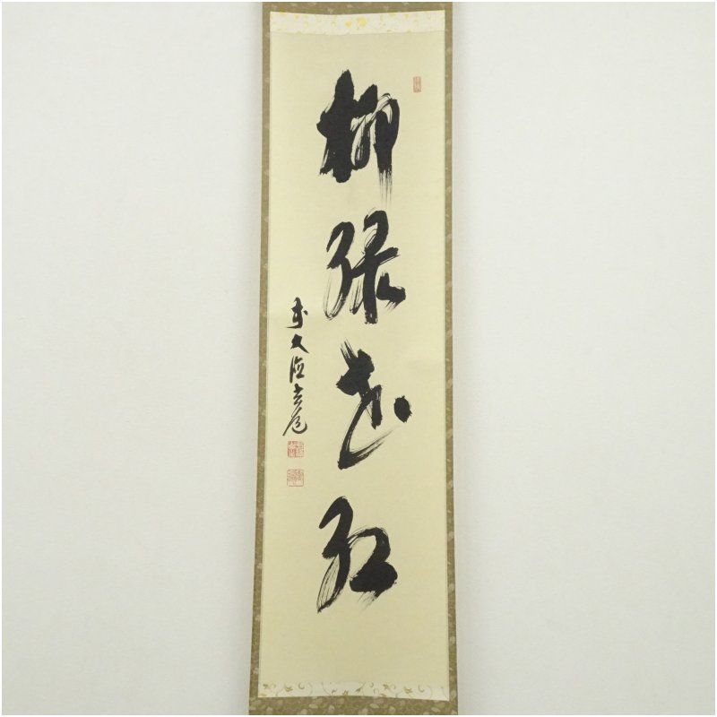 掛け軸 床の間 茶道 前大徳 須賀玄道 蛍 前大徳 須賀玄道筆 「柳緑花紅」一行書 肉筆紙本掛軸(共箱