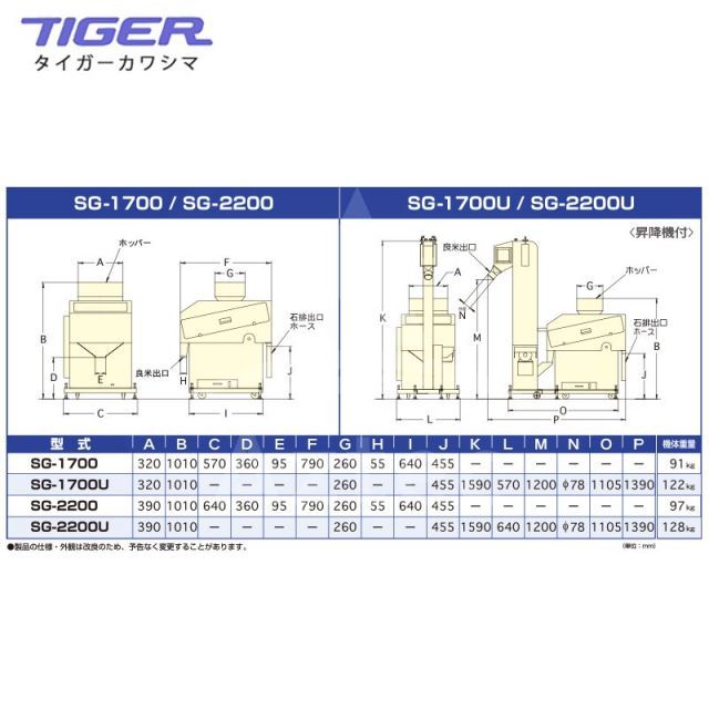 石抜機 SG-2200 石取り君 | タイガーカワシマ 石取り君 SG-2200 | 脱芒機・選別機
