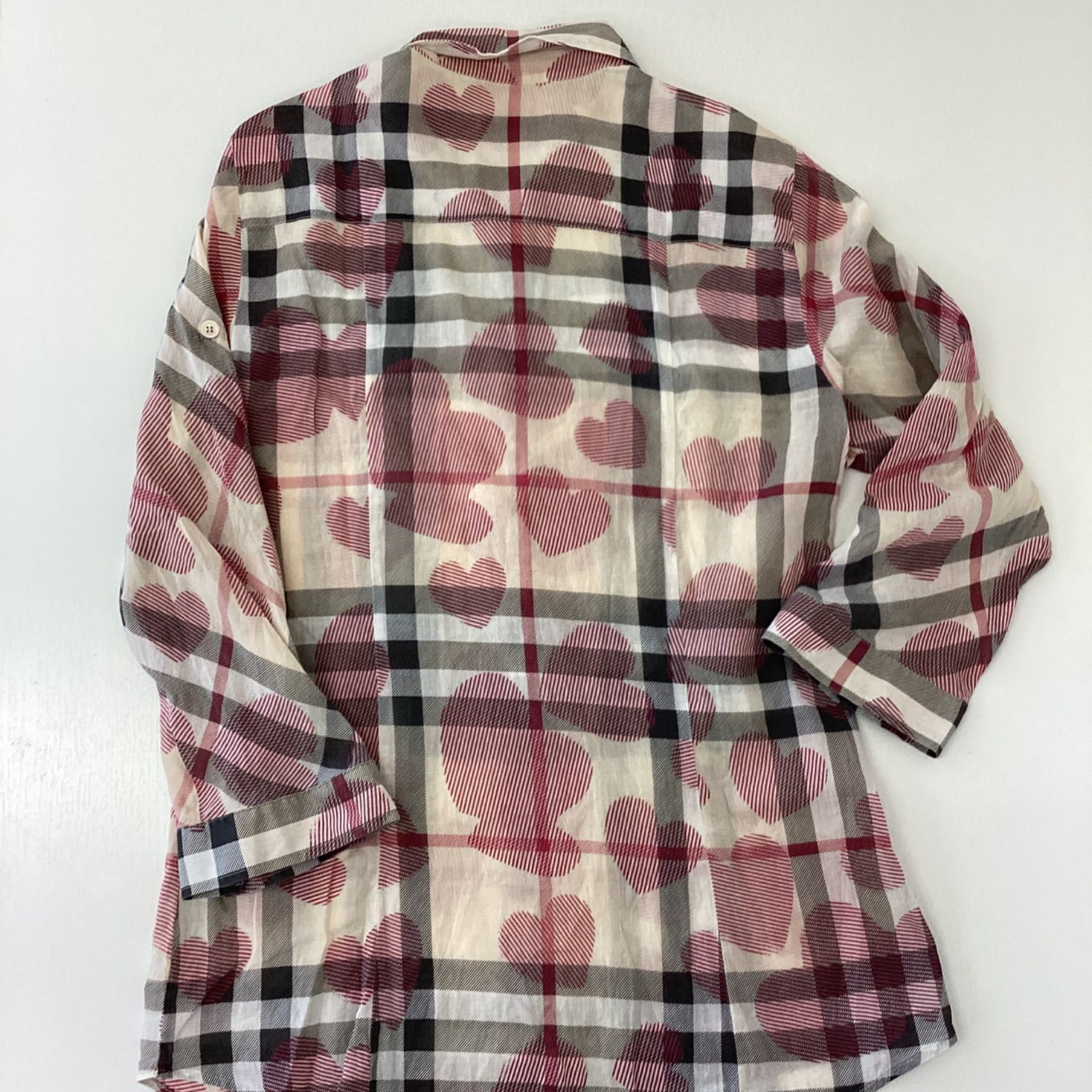 BURBERRYBRITバーバリーブリット7分袖ハートチェックオーバーシャツ(M 