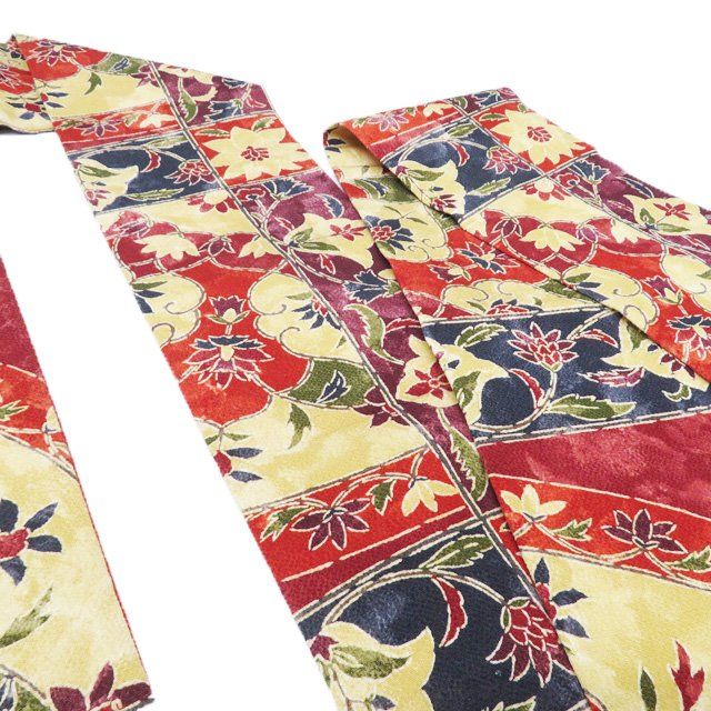 正絹 名古屋帯 縮緬地 本加工セピア色の百合 花 極上 逸品 美品 正絹 名古屋帯 縮緬地 本加工セピア色の百合 花 極上 逸品 美品