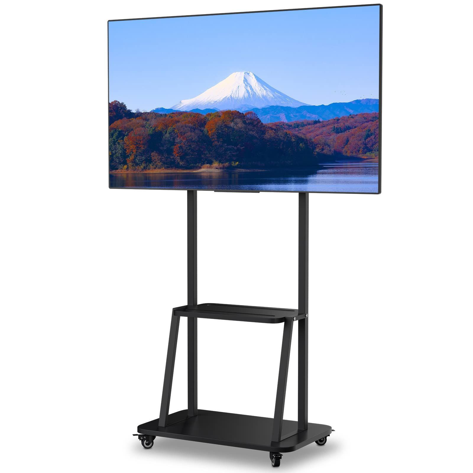 【新着商品】ブラック 業務用 展示用 家用 耐荷重80kg 棚板付き 高さ調節可能 テレビ台 32~75インチ対応 移動式 tvスタンド キャスター付き ハイタイプ テレビスタンド Bindola
