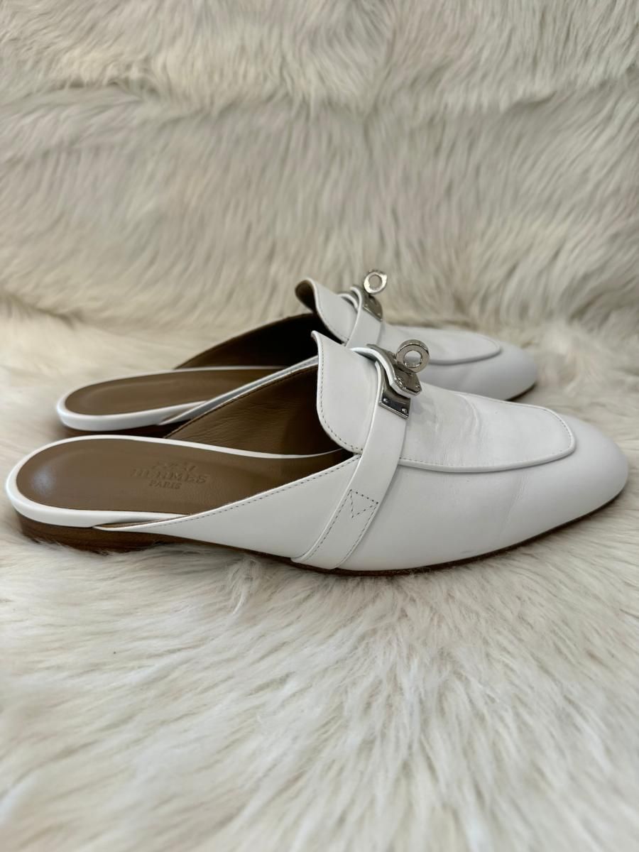 中古】 HERMES （エルメス） ｵｽﾞ ﾐｭｰﾙ 靴 ﾚﾃﾞｨｰｽ White フラット