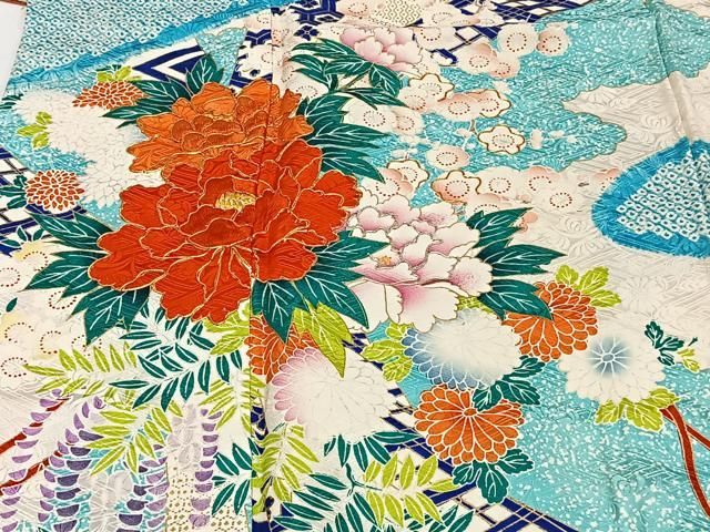 平和屋着物□豪華振袖 駒刺繍 絞り 道長花文 金彩 正絹 逸品