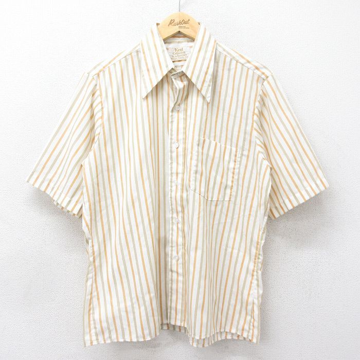 L/古着 アロー 半袖 シャツ メンズ 70s オレンジ ストライプ 24aug01 中古 トップス